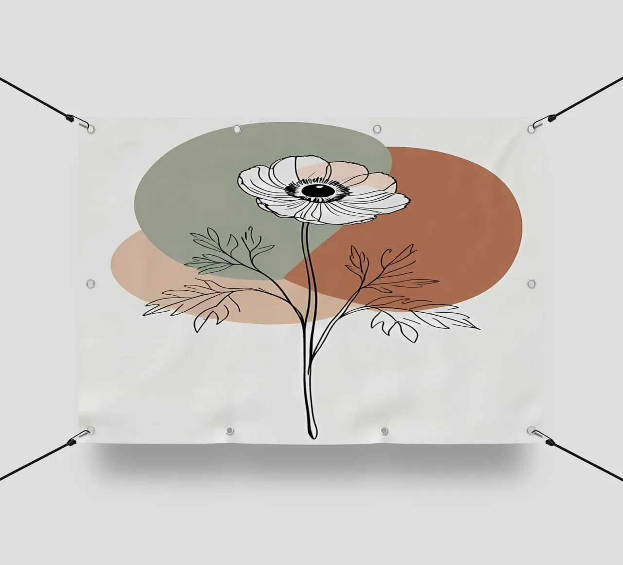 Line art minimalista di un singolo fiore di anemone telo in pvc da Bloom And Brush