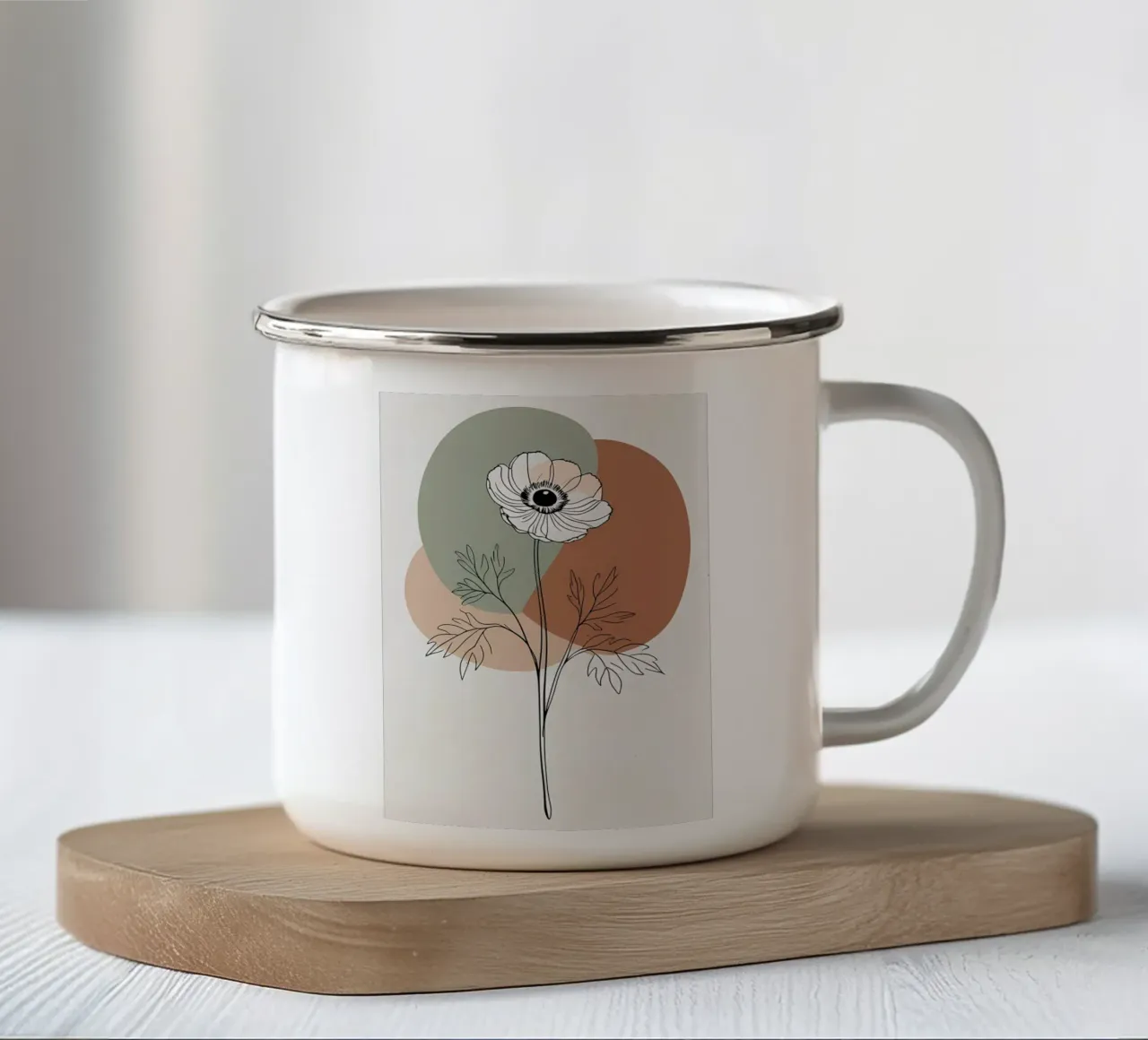 Dessin au trait minimaliste d'une simple fleur d'anémone mug en émail de Bloom And Brush