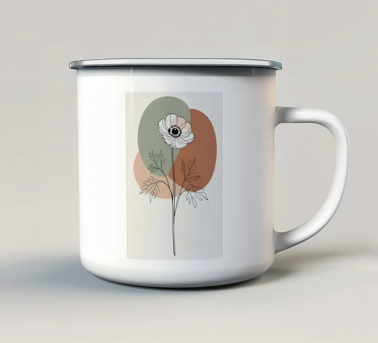 Dessin au trait minimaliste d'une simple fleur d'anémone mug en émail de Bloom And Brush
