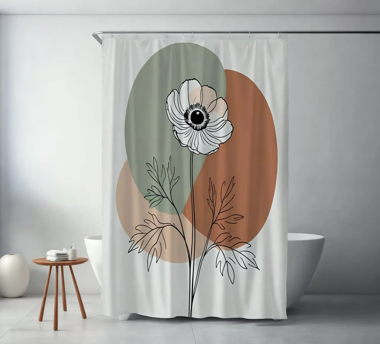 Line art minimalista di un singolo fiore di anemone tenda da doccia da Bloom And Brush