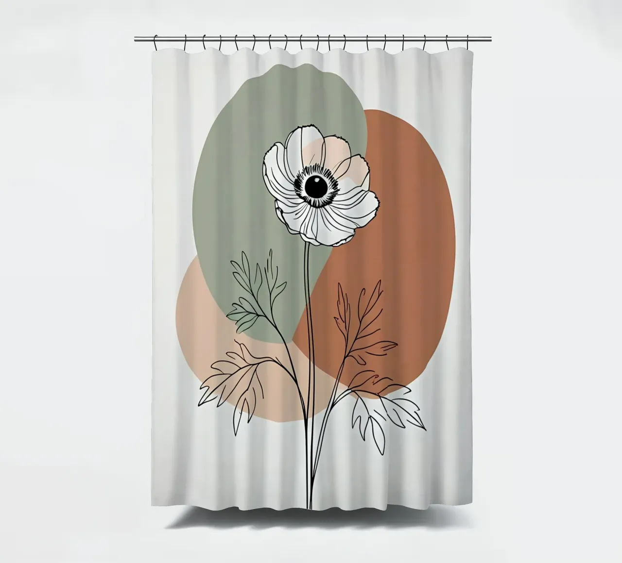 Line art minimalista di un singolo fiore di anemone tenda da doccia da Bloom And Brush