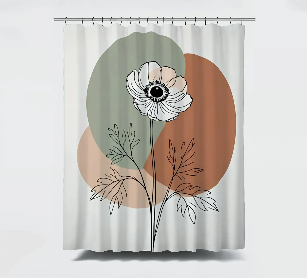 Line art minimalista di un singolo fiore di anemone tenda da doccia da Bloom And Brush