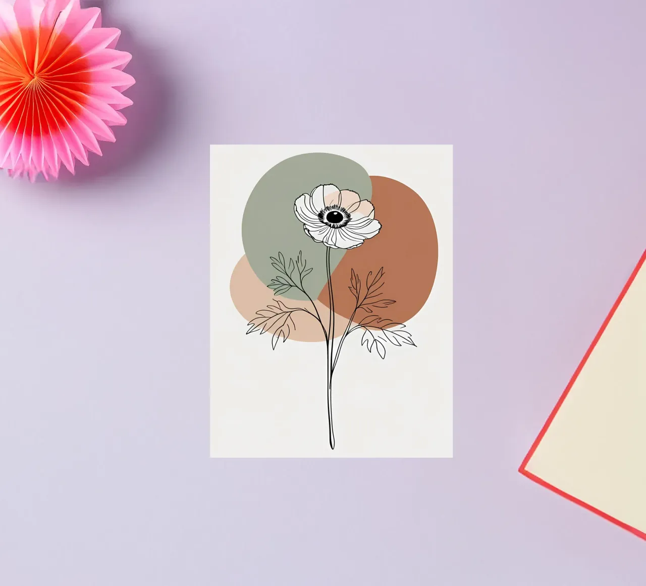 Dessin au trait minimaliste d'une simple fleur d'anémone autocollant de Bloom And Brush