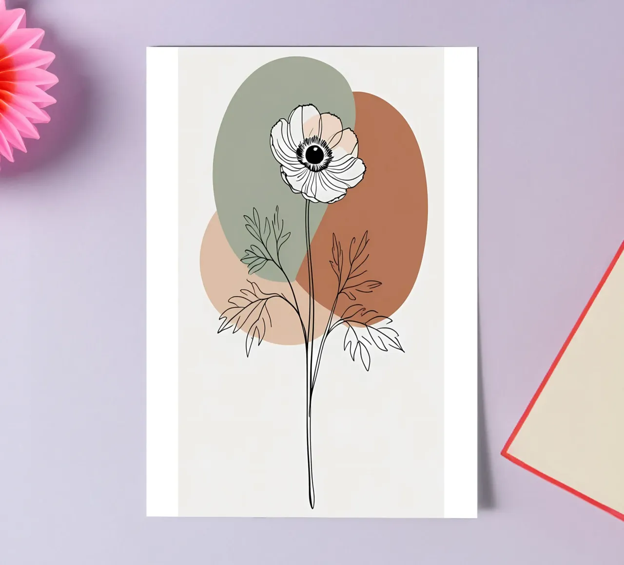 Dessin au trait minimaliste d'une simple fleur d'anémone planche autocollant de Bloom And Brush
