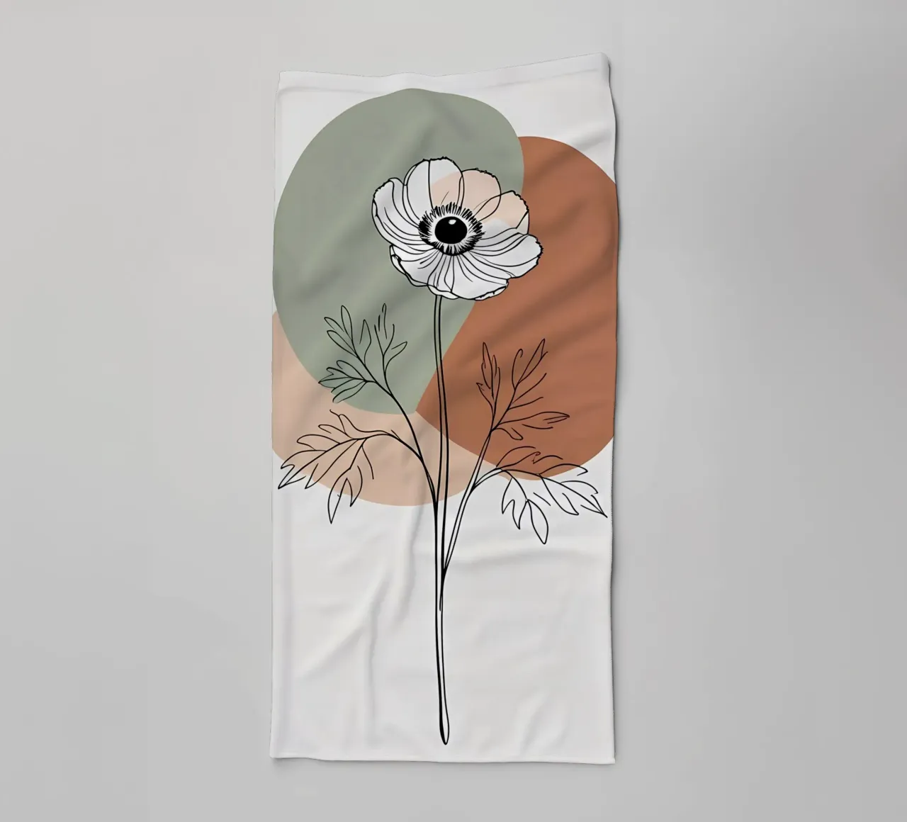 Minimalist line art of a single anemone flower towel by Bloom And Brush