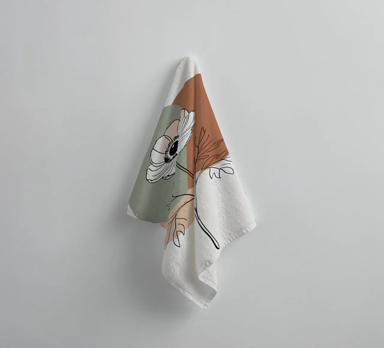 Minimalist line art of a single anemone flower towel by Bloom And Brush