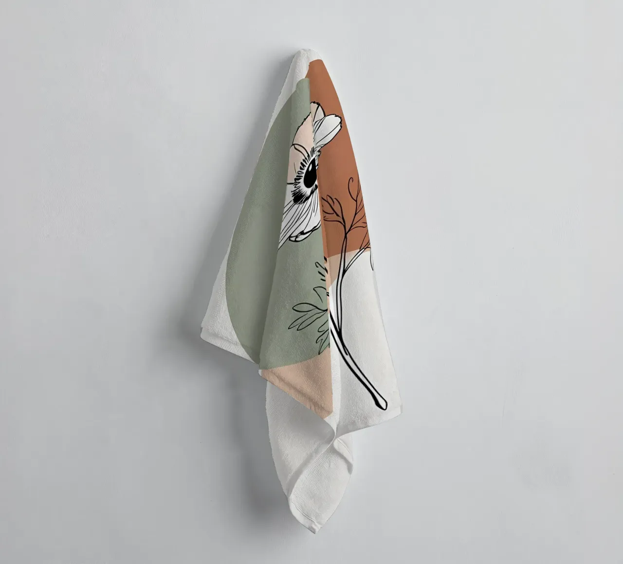 Minimalist line art of a single anemone flower towel by Bloom And Brush
