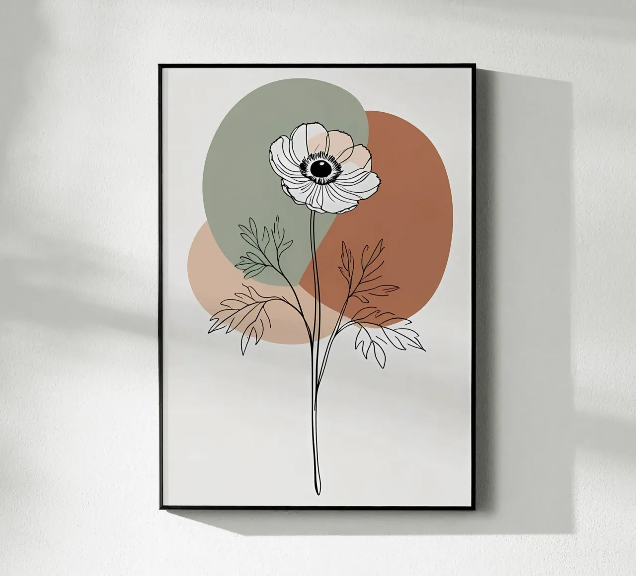 Line art minimalista di un singolo fiore di anemone plexiglass da Bloom And Brush