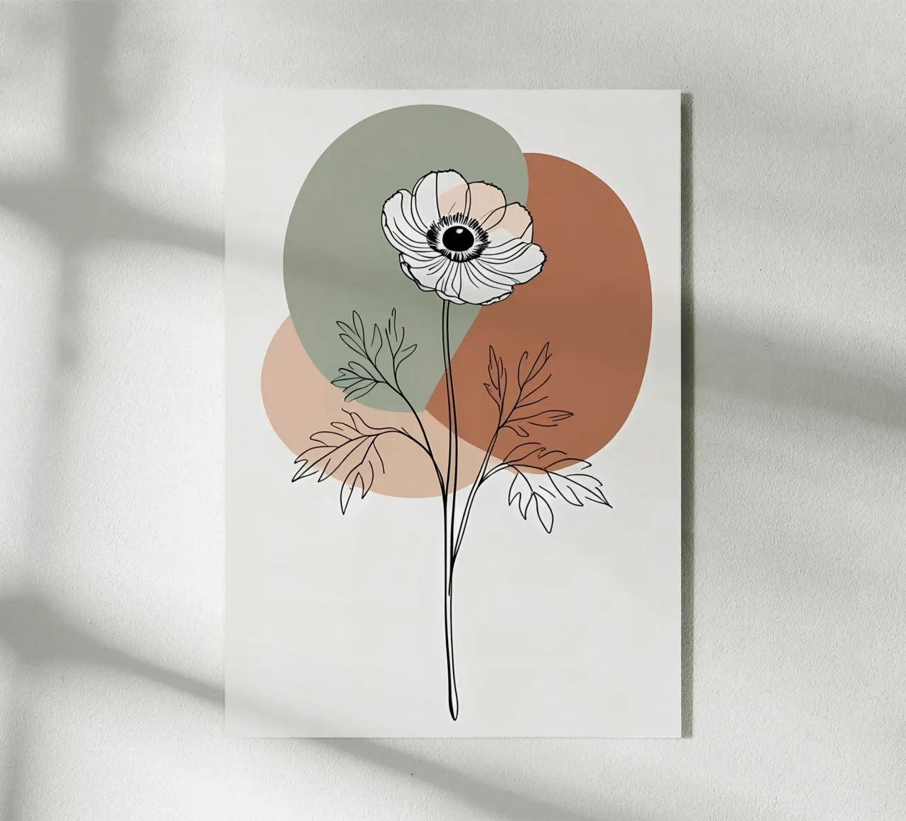 Line art minimalista di un singolo fiore di anemone plexiglass da Bloom And Brush