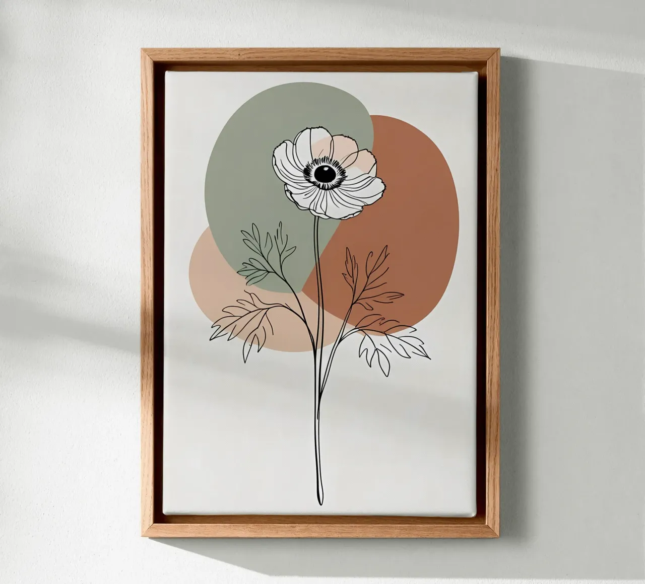 Minimalist line art of a single anemone flower canvas by Bloom And Brush