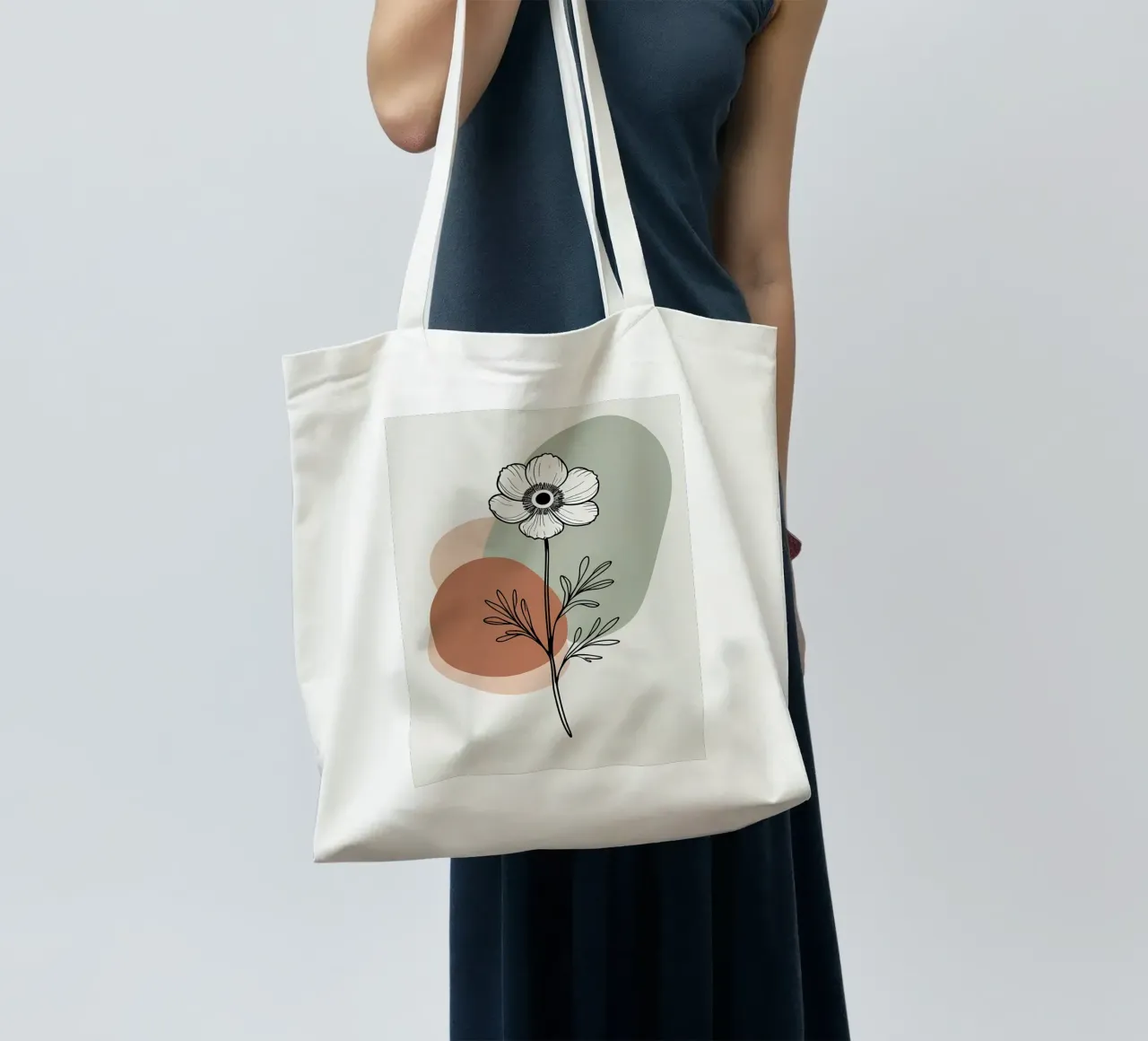 Line art minimalista di un singolo fiore di anemone borsa in juta da Bloom And Brush
