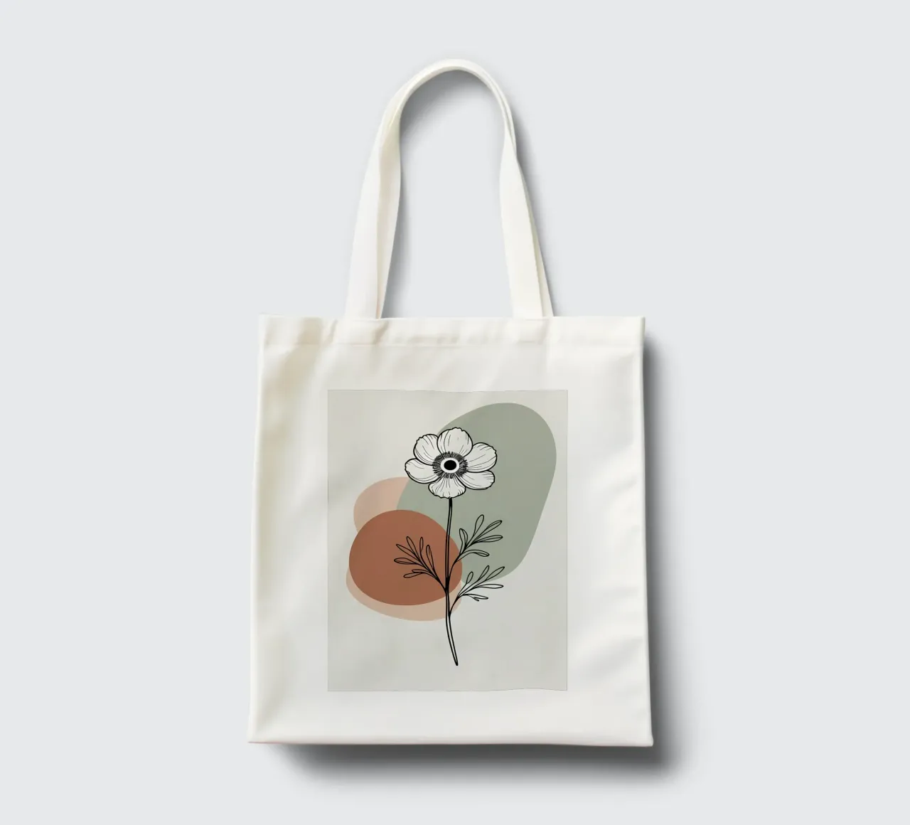 Line art minimalista di un singolo fiore di anemone borsa in juta da Bloom And Brush