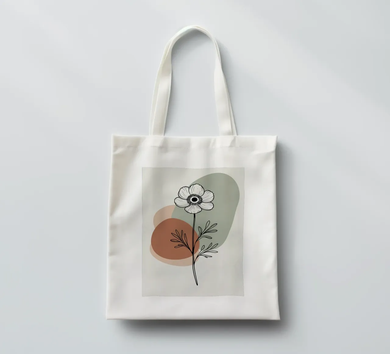 Line art minimalista di un singolo fiore di anemone borsa in juta da Bloom And Brush