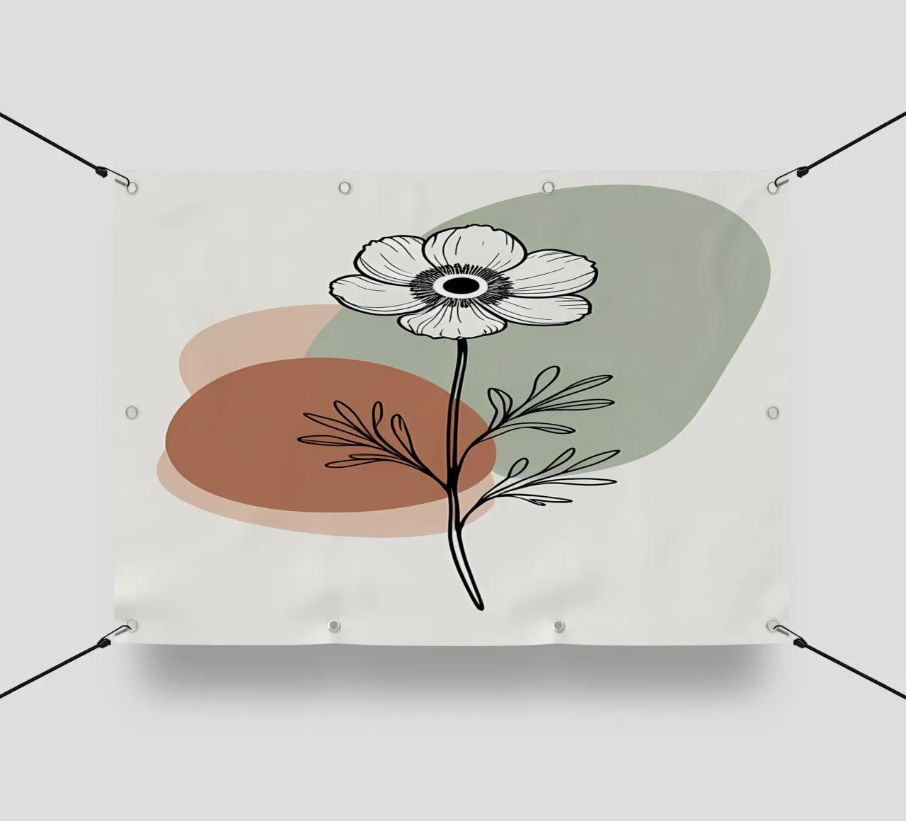 Dessin au trait minimaliste d'une simple fleur d'anémone bâche pvc de Bloom And Brush