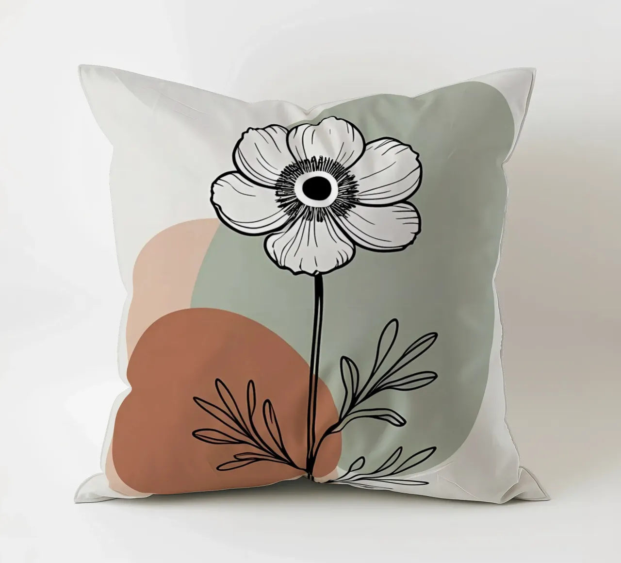 Line art minimalista di un singolo fiore di anemone cuscino da Bloom And Brush