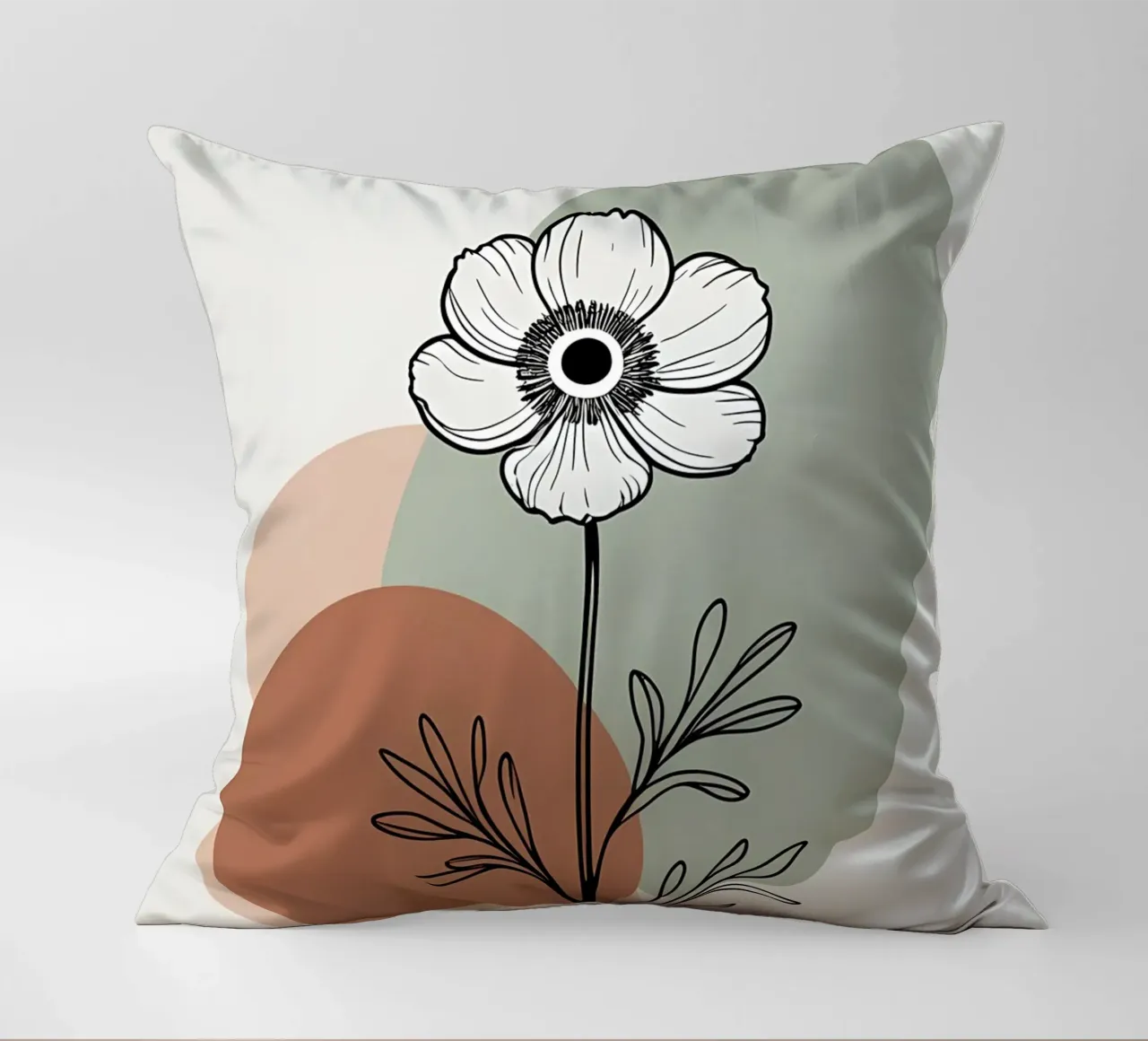 Line art minimalista di un singolo fiore di anemone cuscino da Bloom And Brush