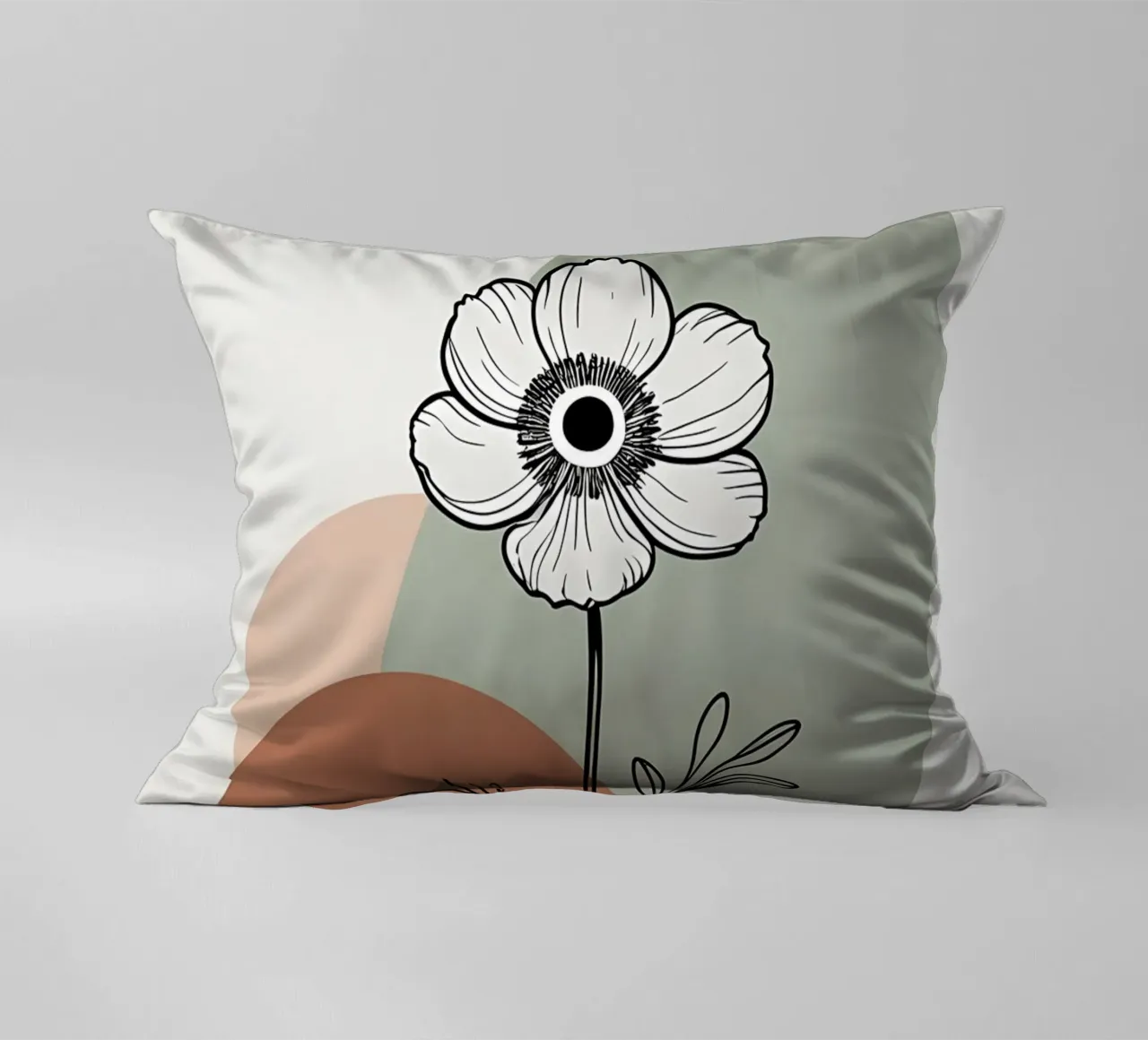 Line art minimalista di un singolo fiore di anemone cuscino da Bloom And Brush