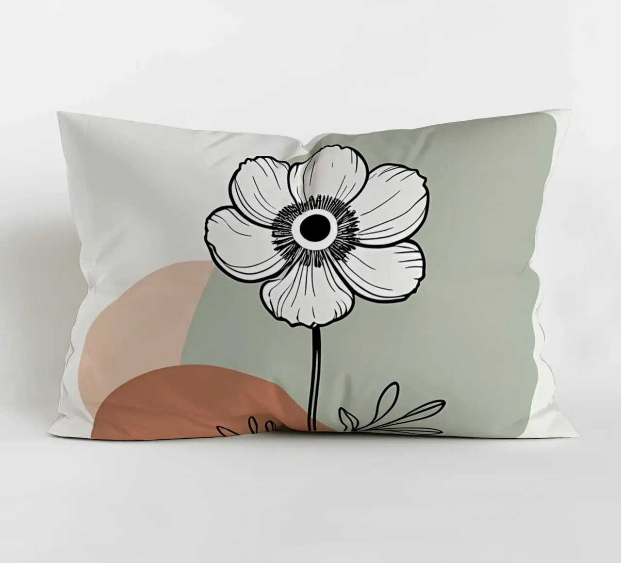 Line art minimalista di un singolo fiore di anemone cuscino da Bloom And Brush