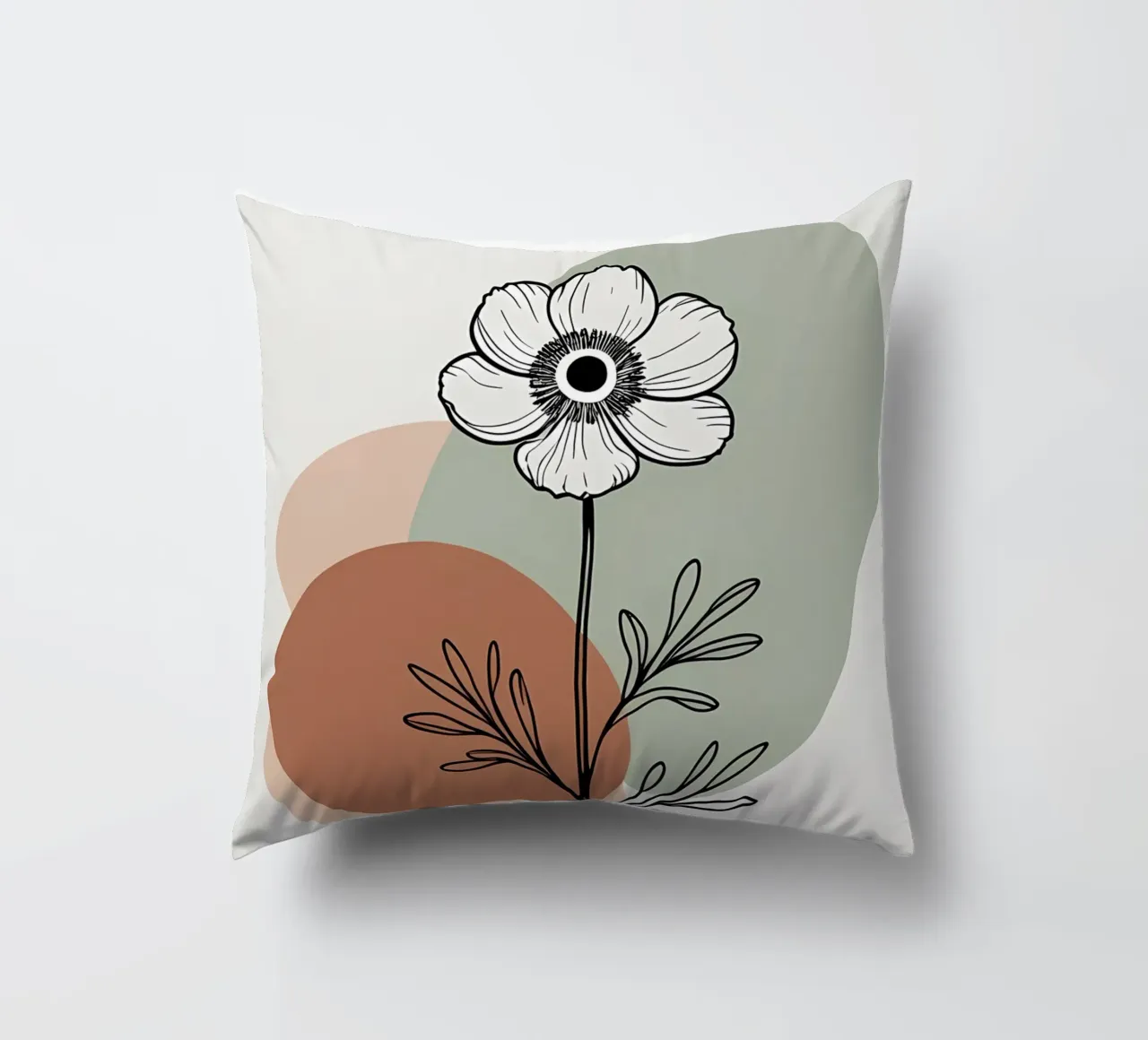 Line art minimalista di un singolo fiore di anemone cuscino da Bloom And Brush