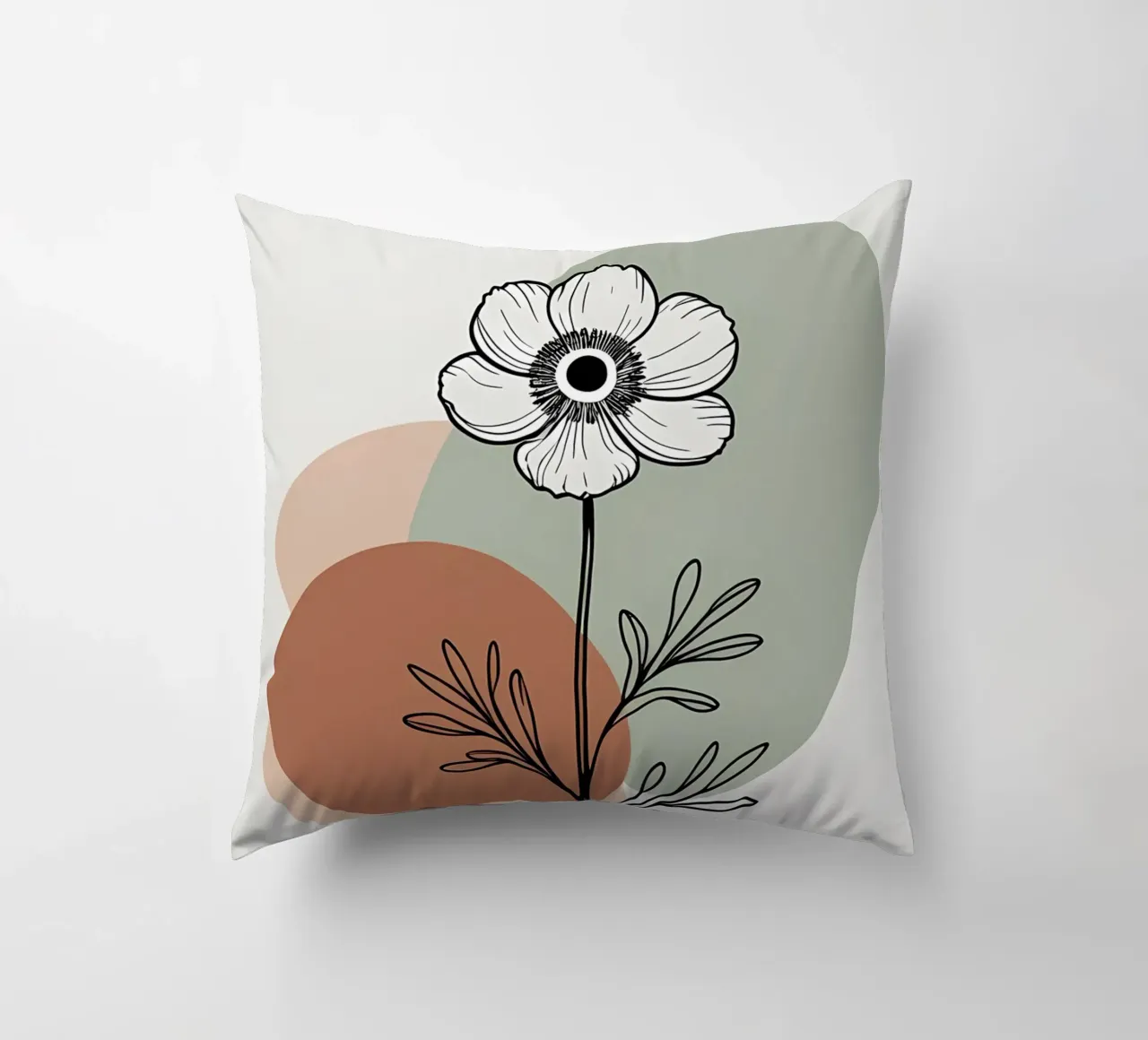 Line art minimalista di un singolo fiore di anemone cuscino da Bloom And Brush