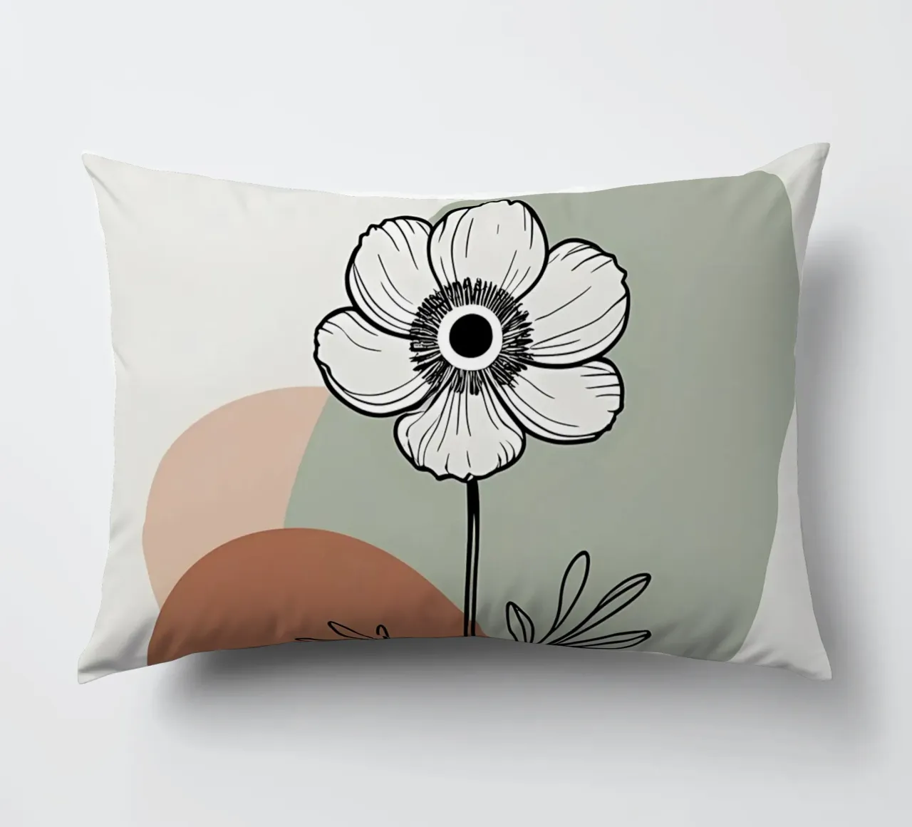 Line art minimalista di un singolo fiore di anemone cuscino da Bloom And Brush