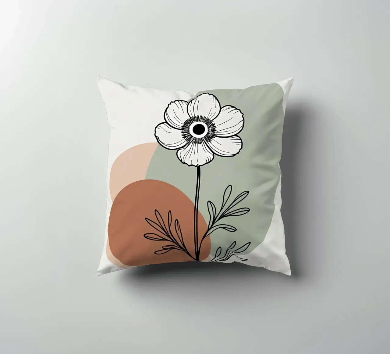 Line art minimalista di un singolo fiore di anemone cuscino da Bloom And Brush