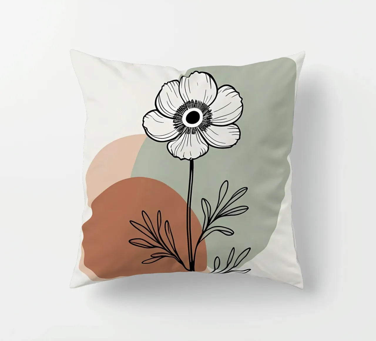 Line art minimalista di un singolo fiore di anemone cuscino da Bloom And Brush