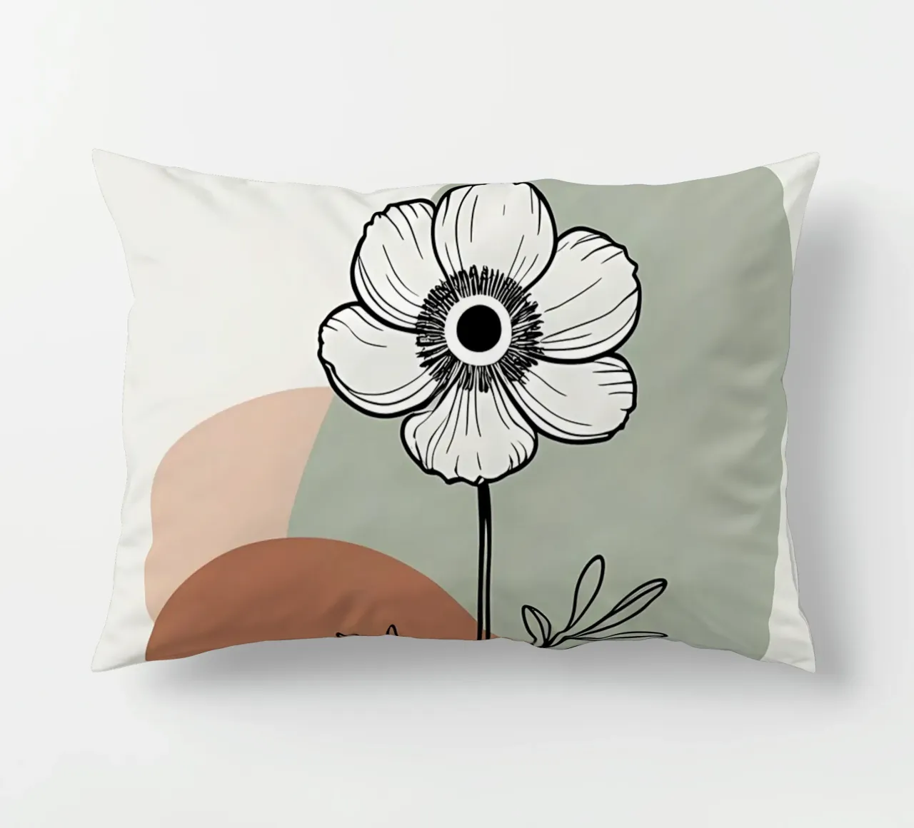 Line art minimalista di un singolo fiore di anemone cuscino da Bloom And Brush