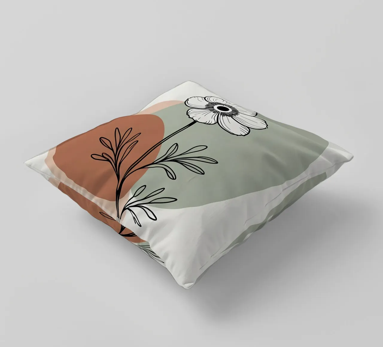 Line art minimalista di un singolo fiore di anemone cuscino da Bloom And Brush