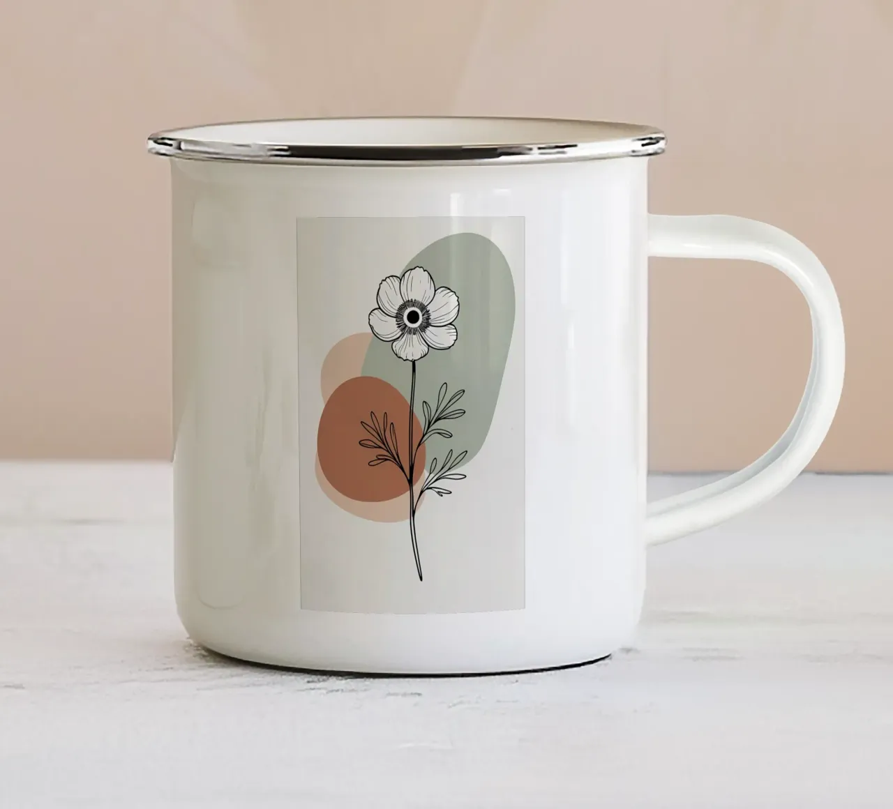 Dessin au trait minimaliste d'une simple fleur d'anémone mug en émail de Bloom And Brush