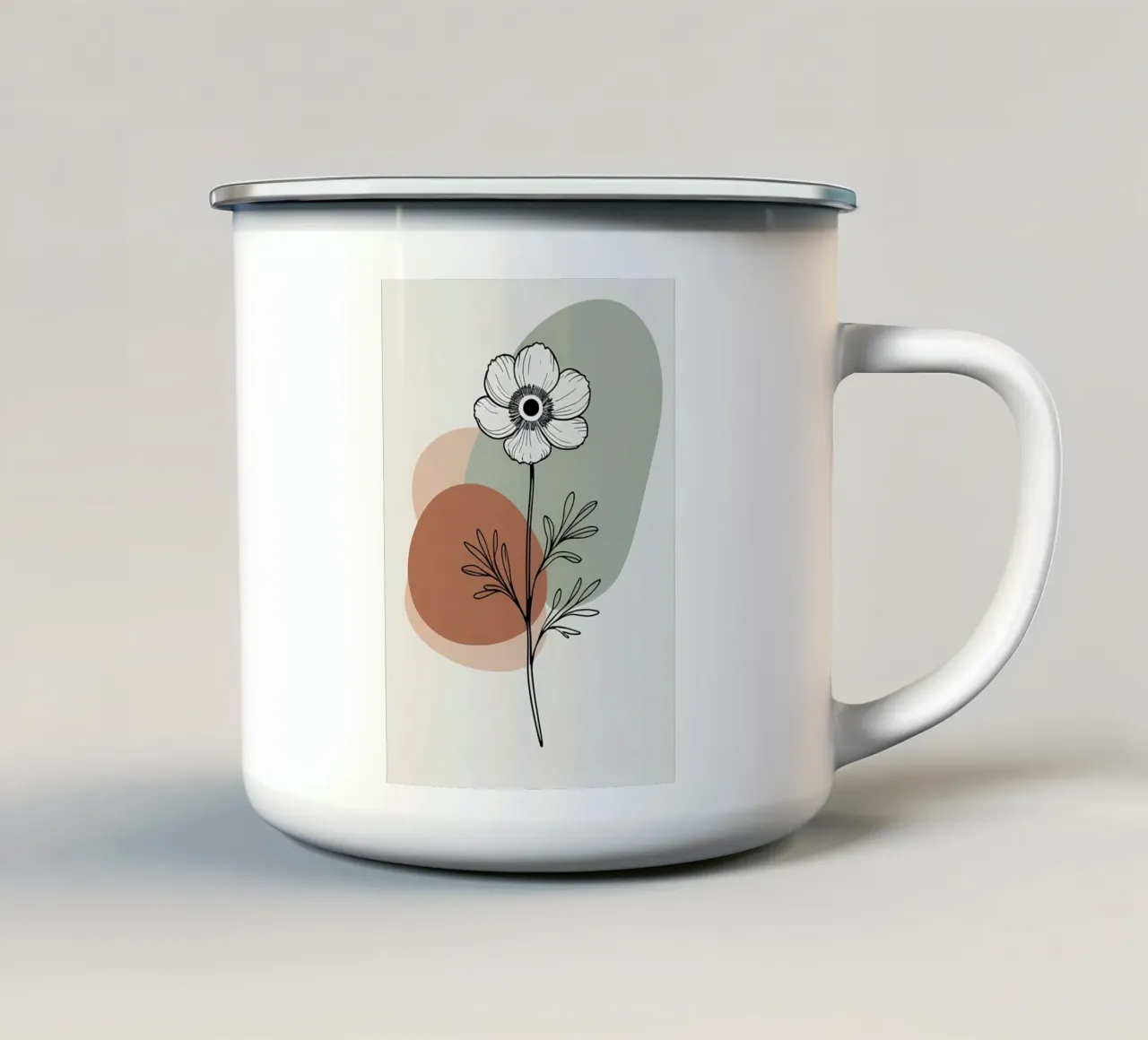 Dessin au trait minimaliste d'une simple fleur d'anémone mug en émail de Bloom And Brush