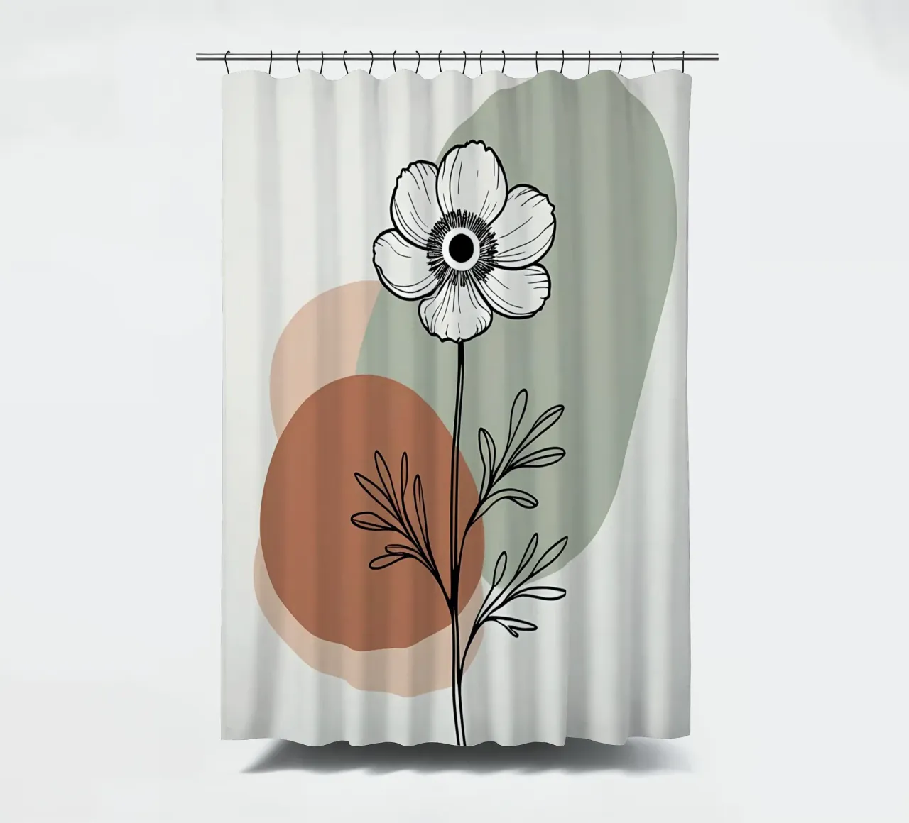 Line art minimalista di un singolo fiore di anemone tenda da doccia da Bloom And Brush