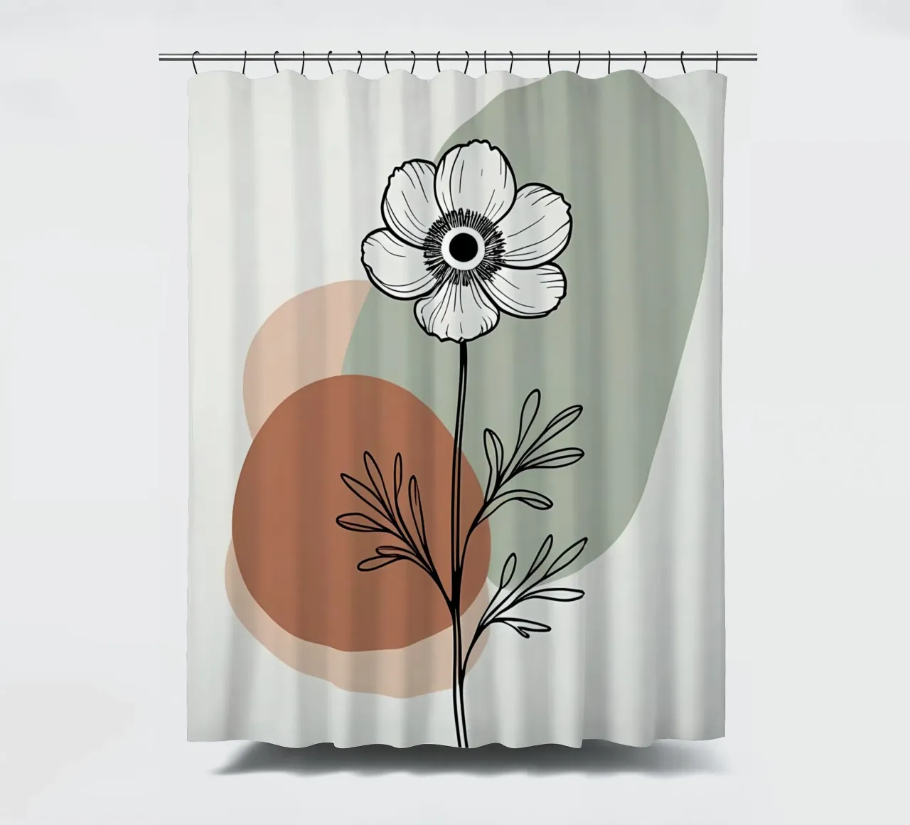 Line art minimalista di un singolo fiore di anemone tenda da doccia da Bloom And Brush