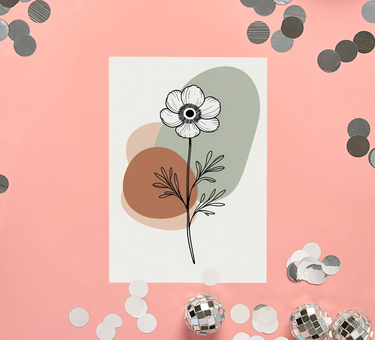 Dessin au trait minimaliste d'une simple fleur d'anémone autocollant de Bloom And Brush
