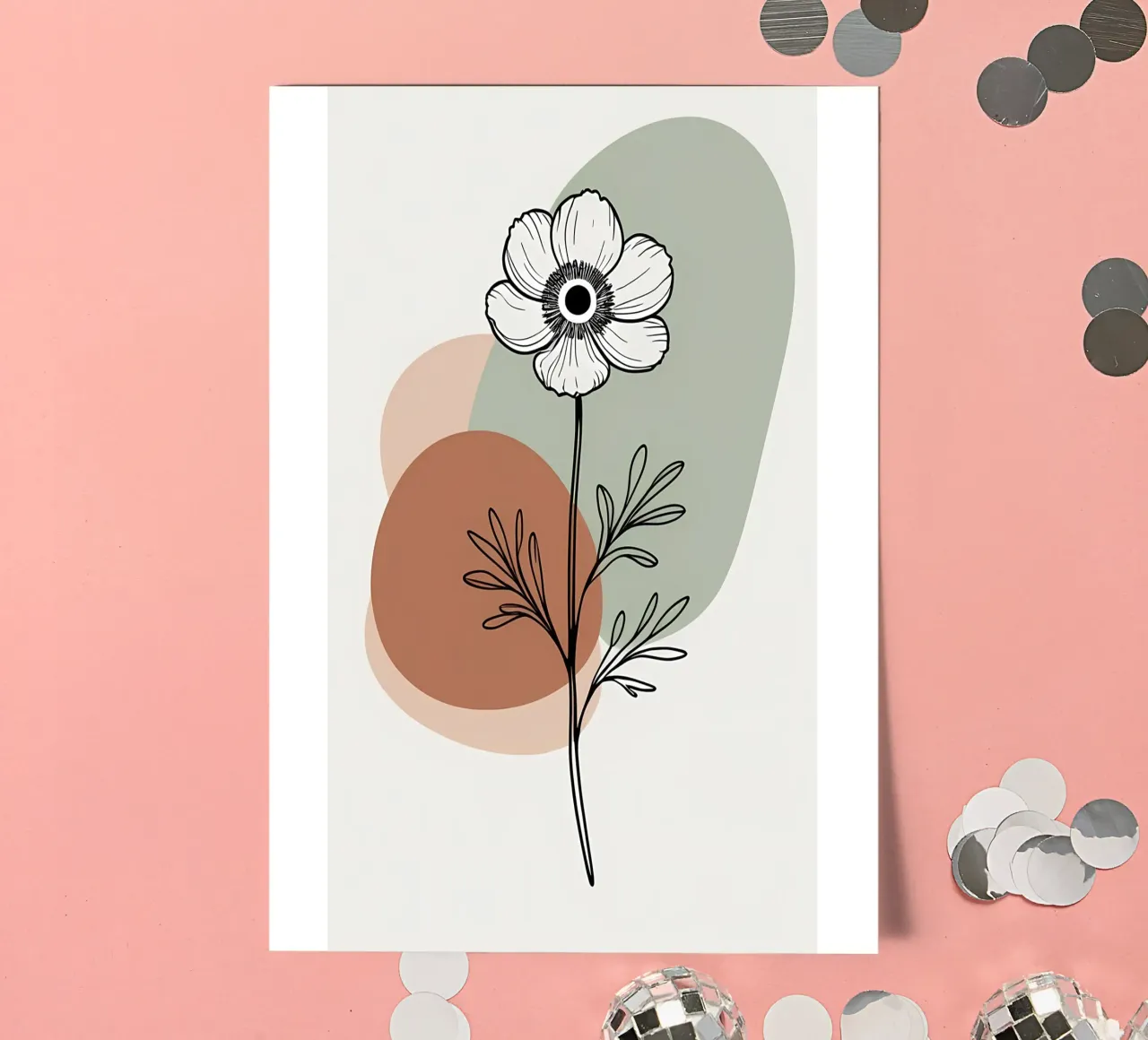 Dessin au trait minimaliste d'une simple fleur d'anémone planche autocollant de Bloom And Brush
