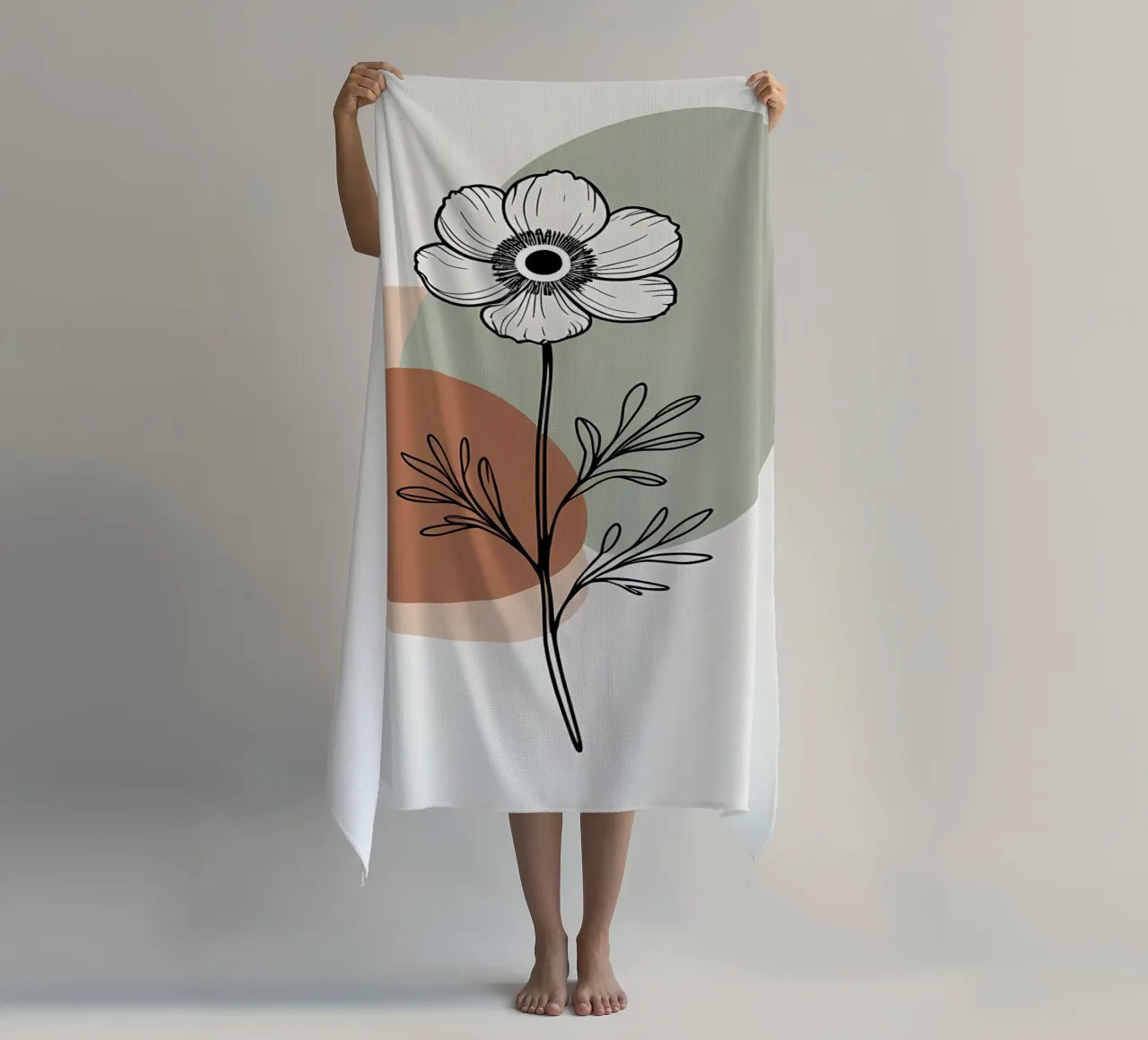 Dessin au trait minimaliste d'une simple fleur d'anémone serviette de plage de Bloom And Brush