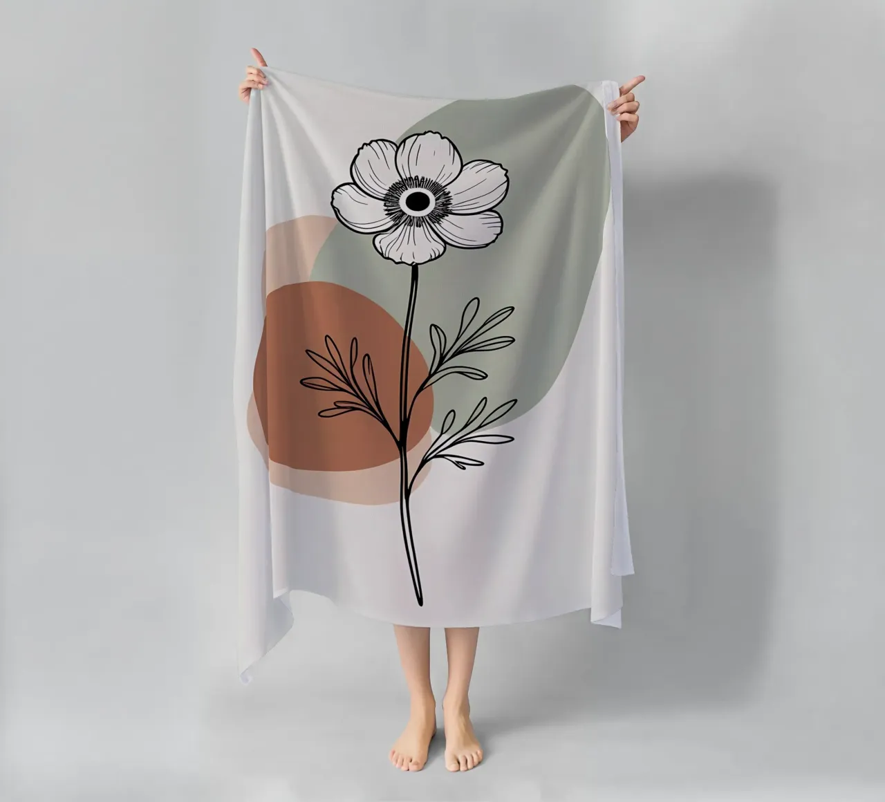 Dessin au trait minimaliste d'une simple fleur d'anémone serviette de plage de Bloom And Brush