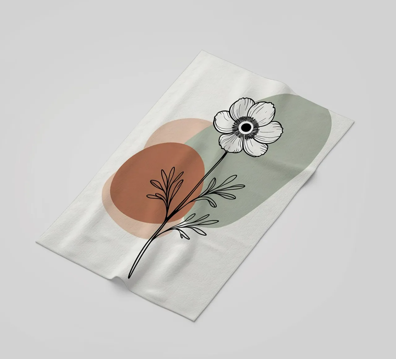 Dessin au trait minimaliste d'une simple fleur d'anémone serviette de plage de Bloom And Brush