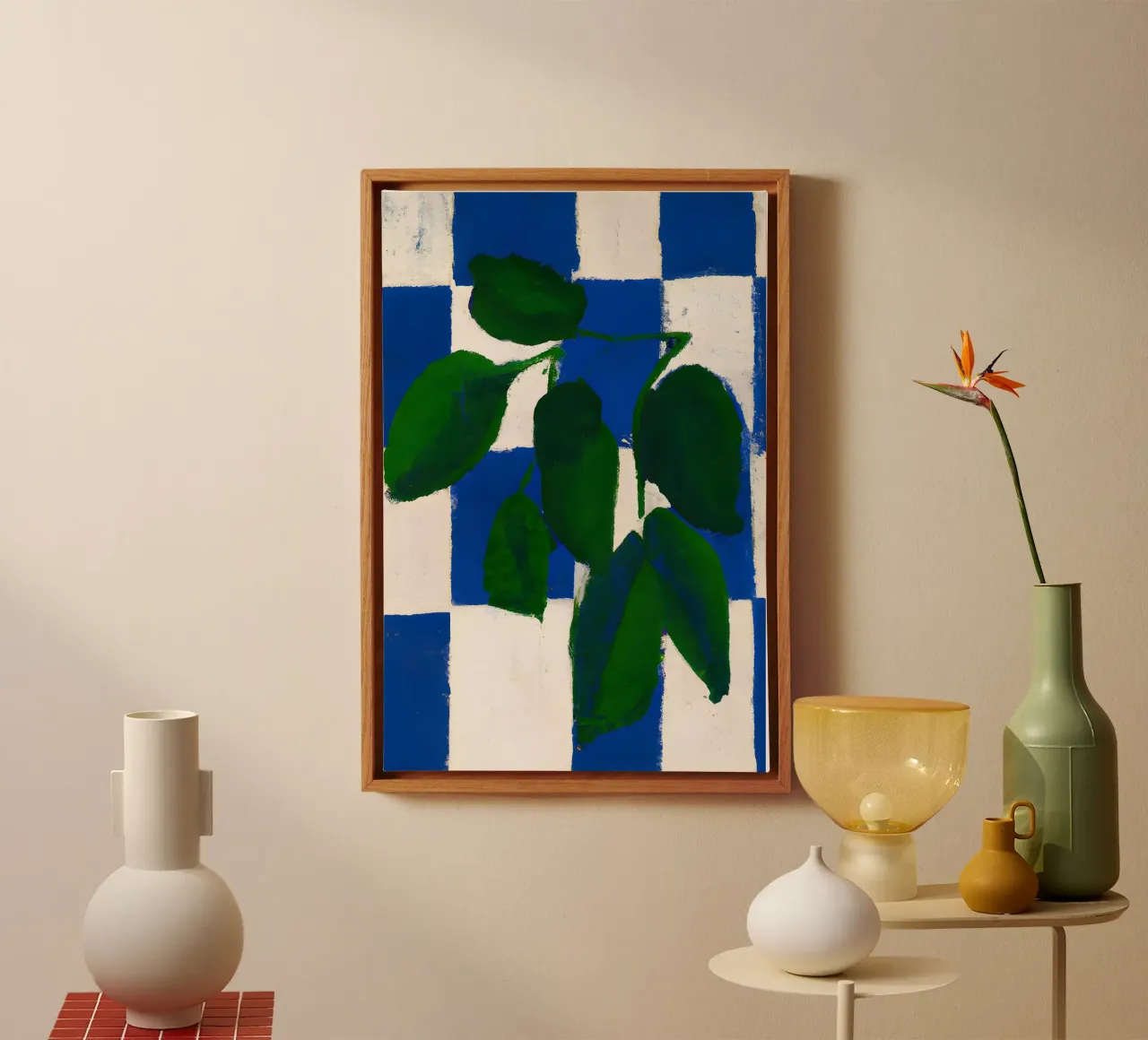 Checkered greenery tela con Cornice a cassetta da interiorisla