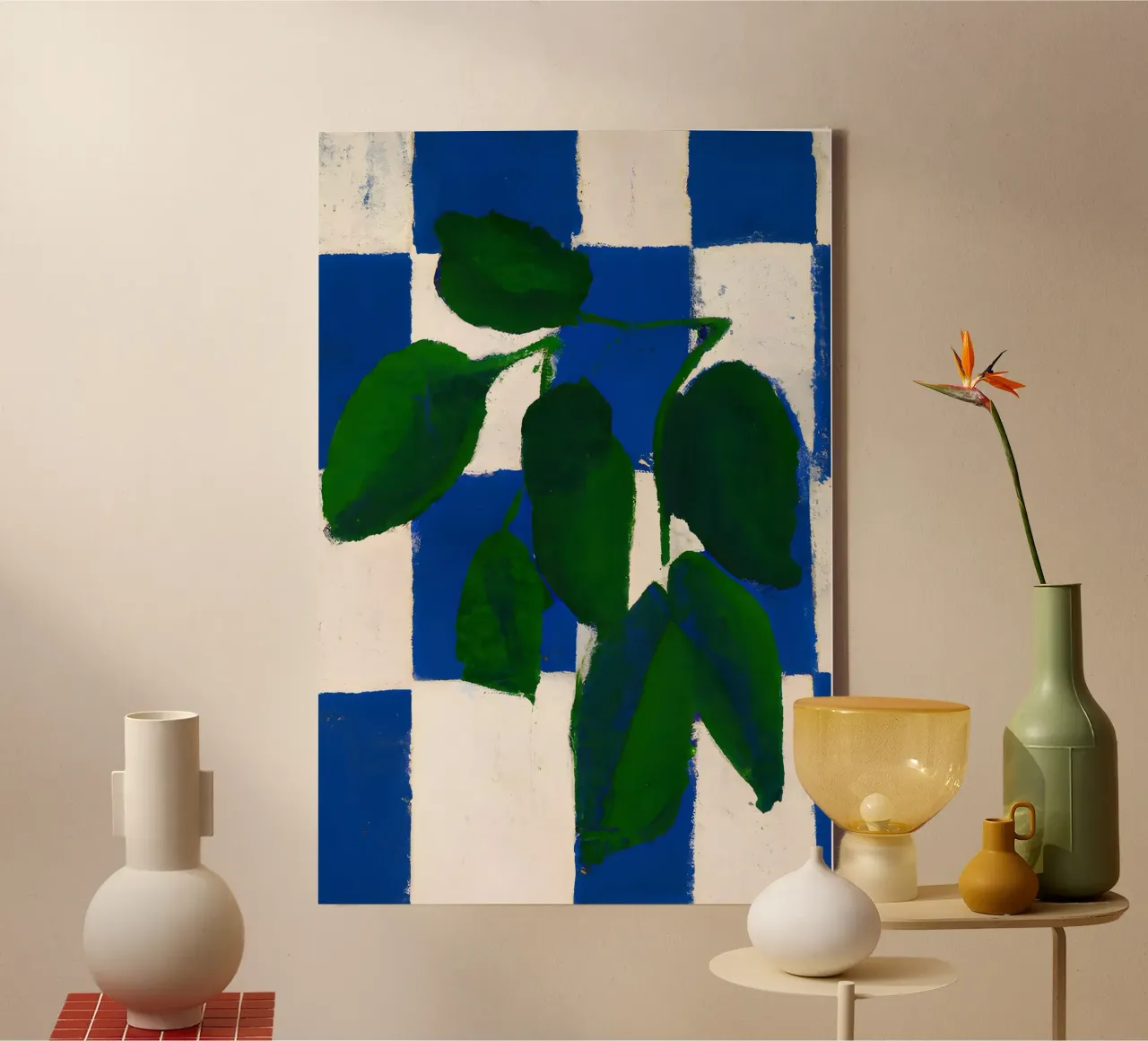 Checkered greenery tela con Cornice a cassetta da interiorisla