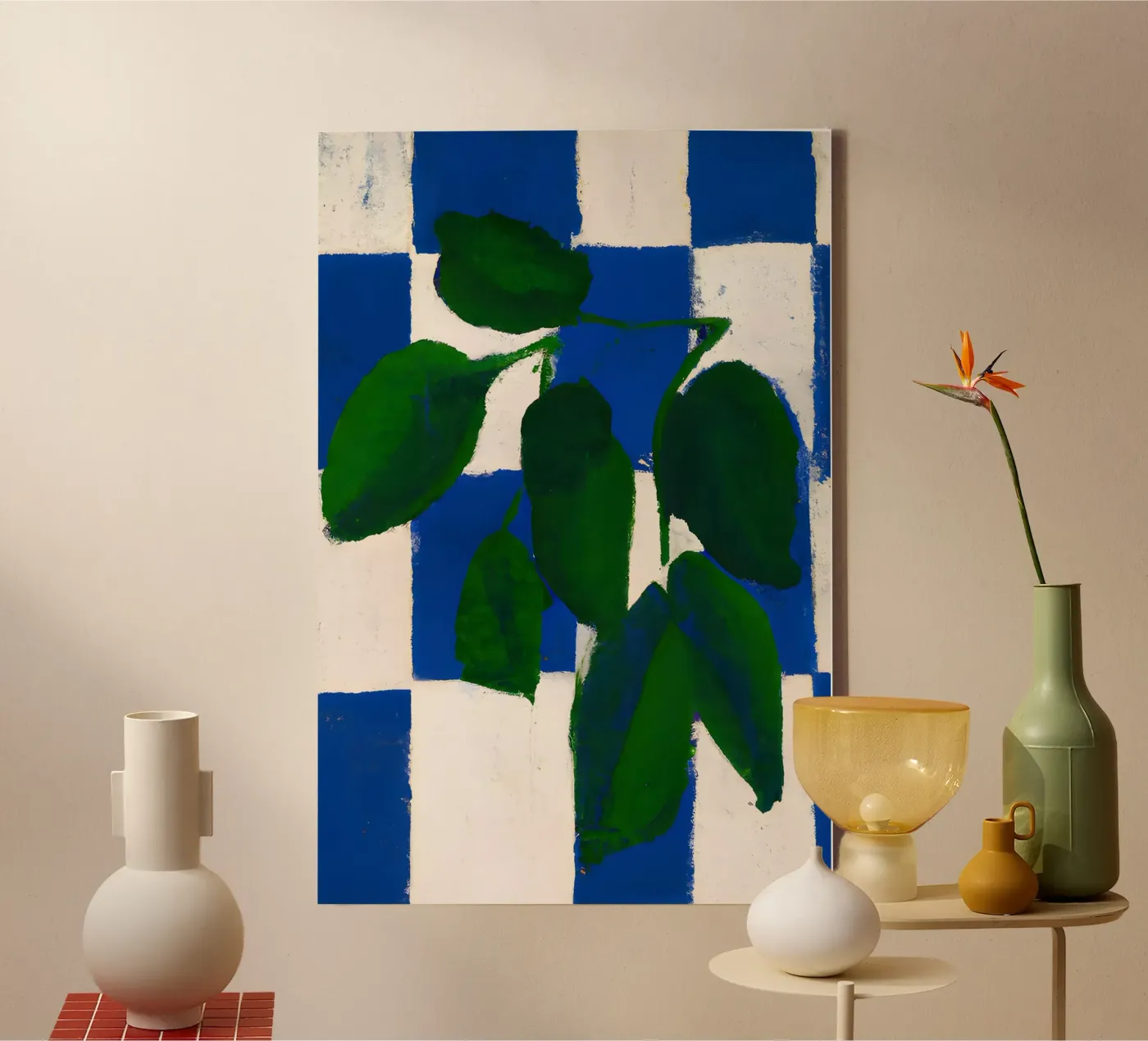 Checkered greenery tela da interiorisla