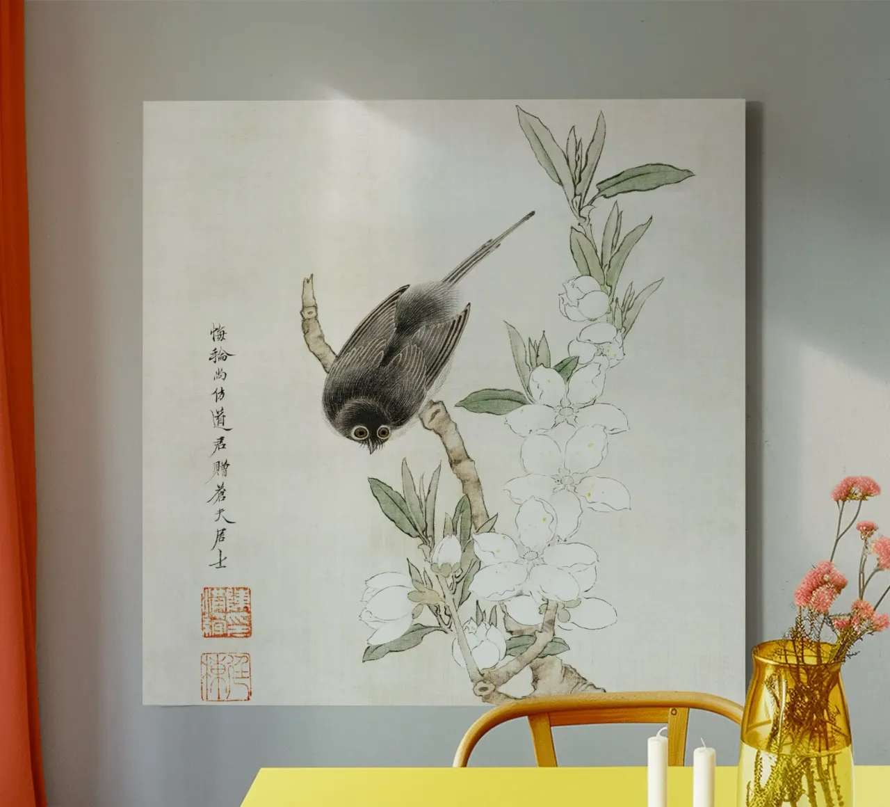 Bird on branch tela da vintageshop