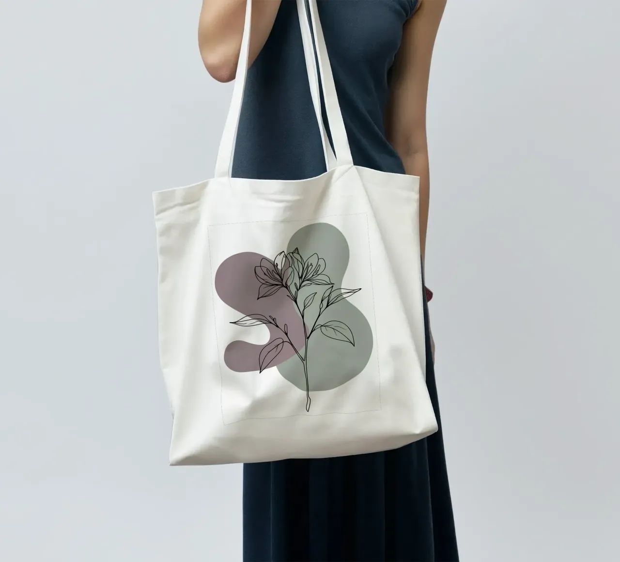 Line art minimalista di un singolo fiore di azalea borsa in juta da Bloom And Brush