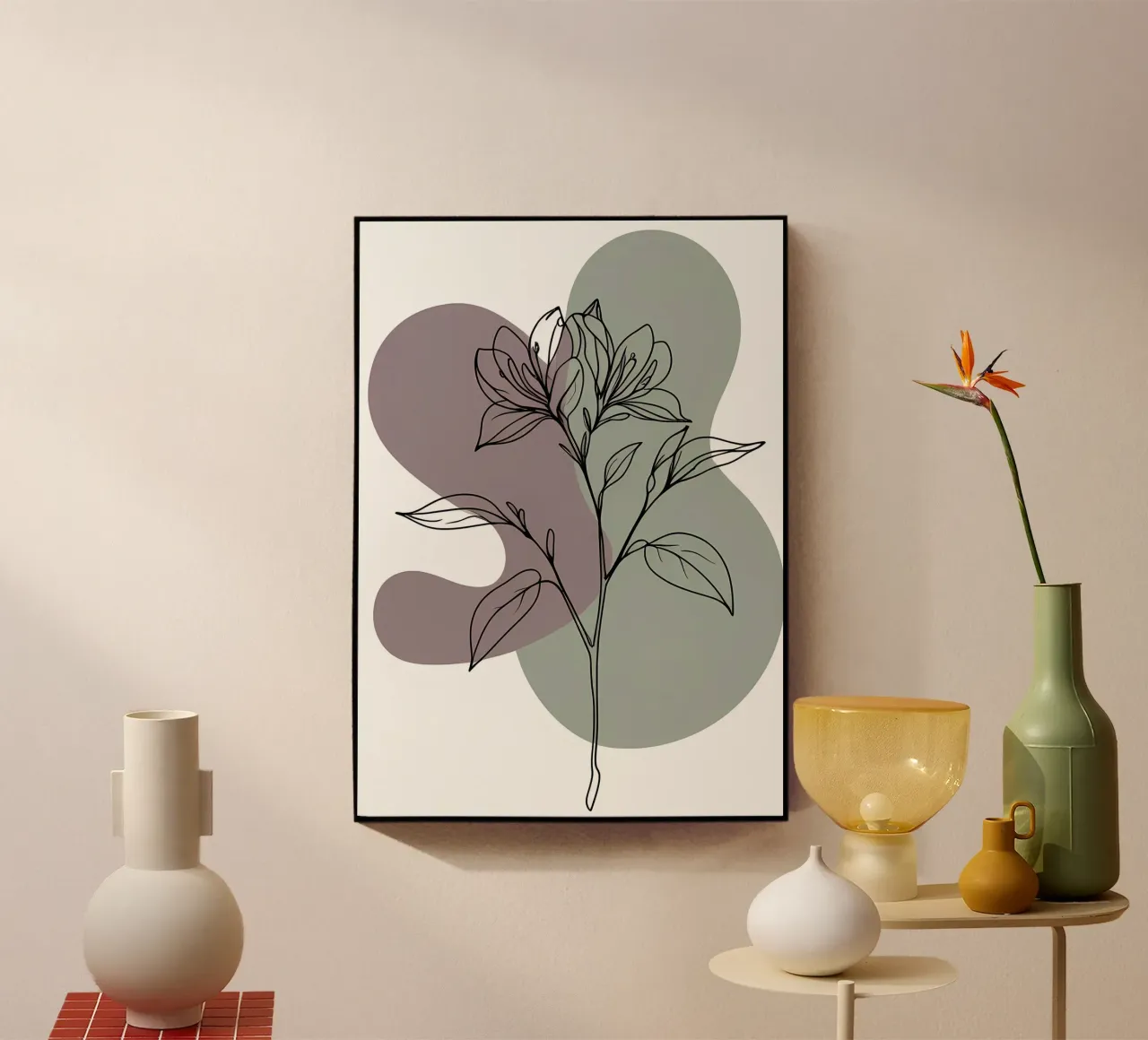 Line art minimalista di un singolo fiore di azalea plexiglass da Bloom And Brush