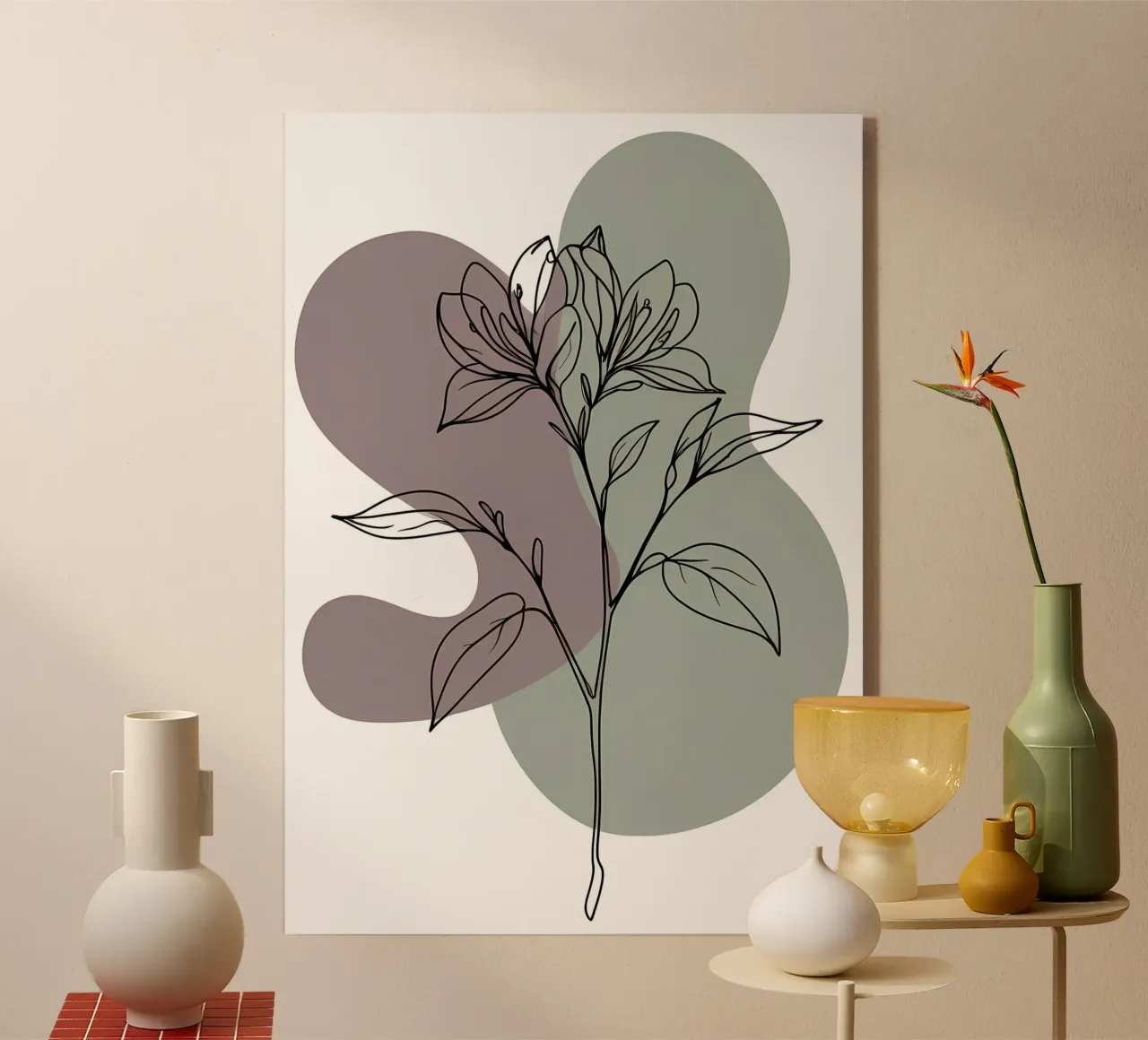 Line art minimalista di un singolo fiore di azalea plexiglass da Bloom And Brush