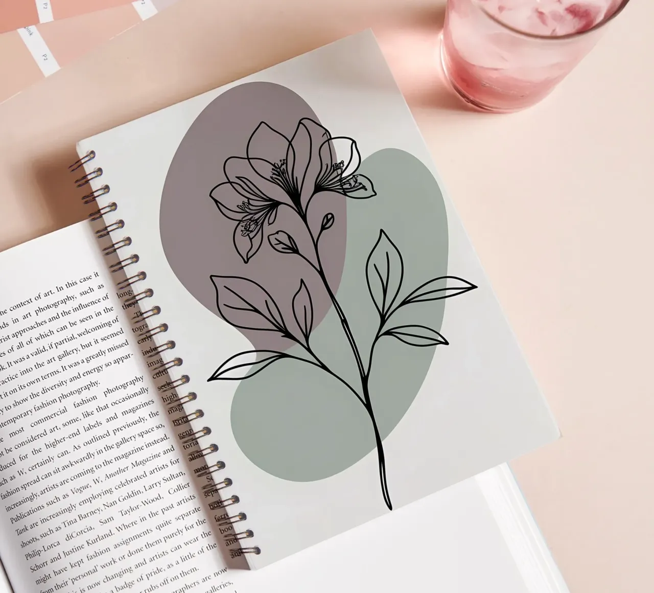 Minimalist line art of a single azalea flower spiral notebook by Bloom And Brush
