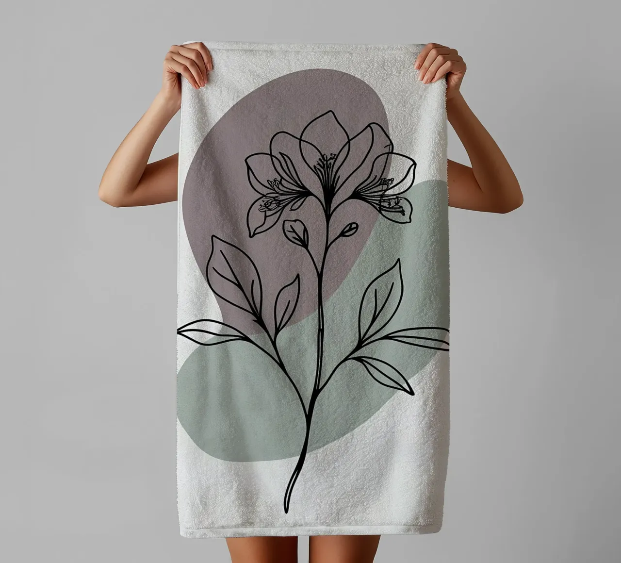 Minimalist line art of a single azalea flower towel by Bloom And Brush