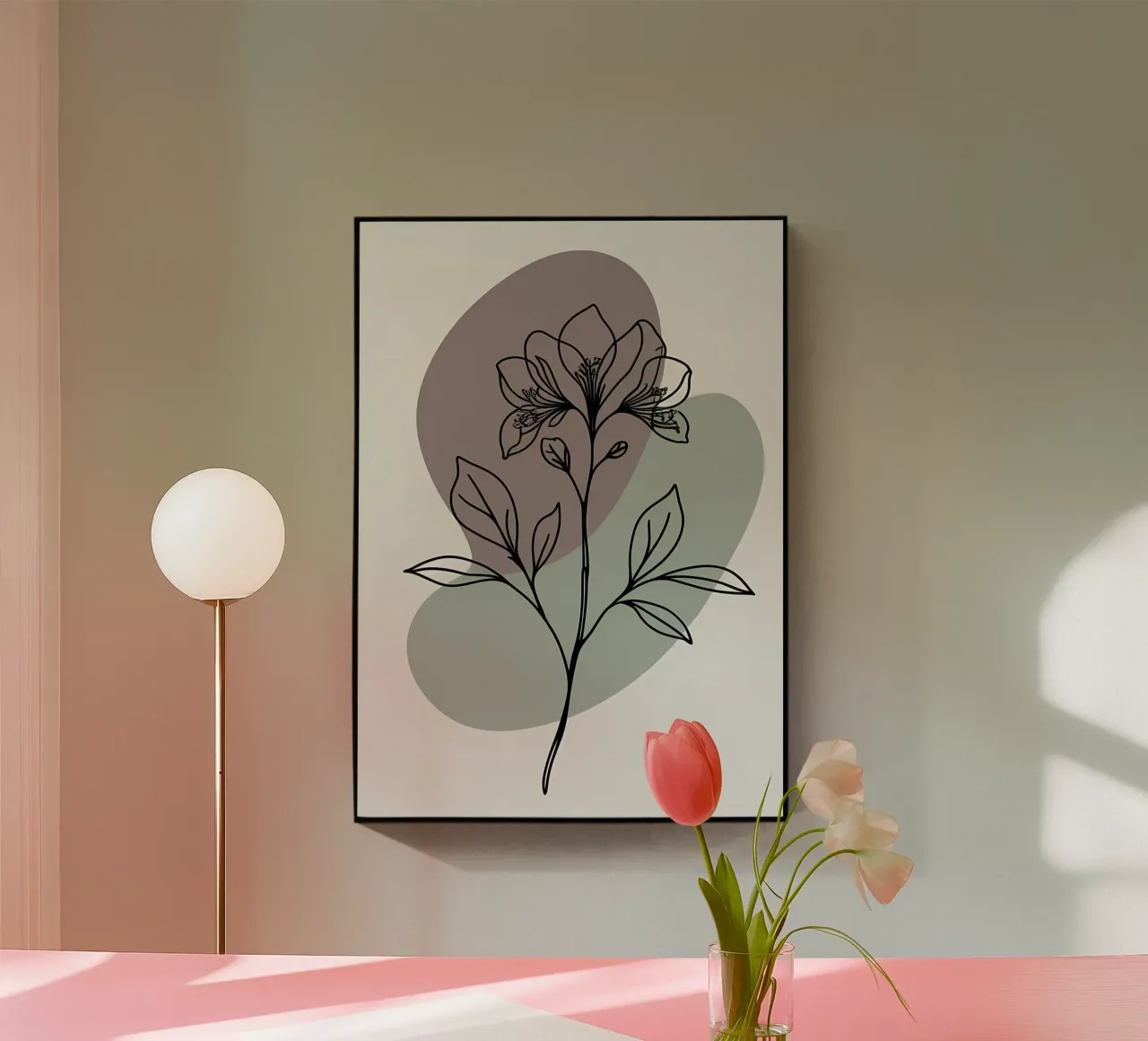 Line art minimalista di un singolo fiore di azalea plexiglass da Bloom And Brush