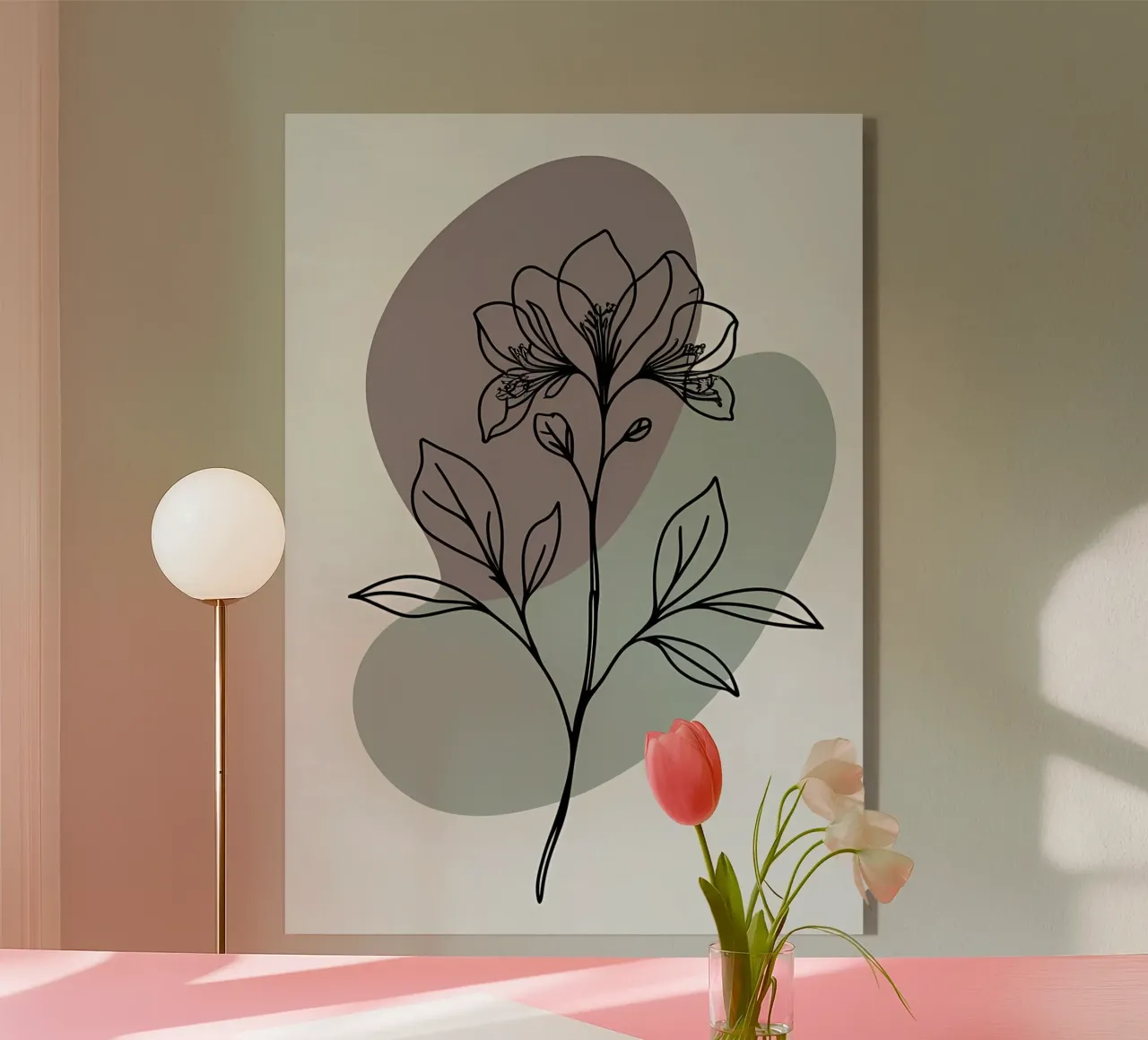 Line art minimalista di un singolo fiore di azalea plexiglass da Bloom And Brush