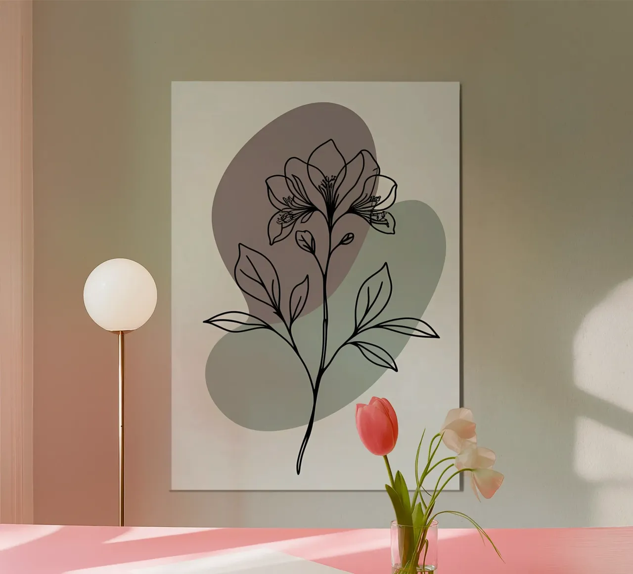 Line art minimalista di un singolo fiore di azalea alluminio dibond da Bloom And Brush